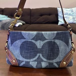 Coach denim and brown monogram shoulder bag